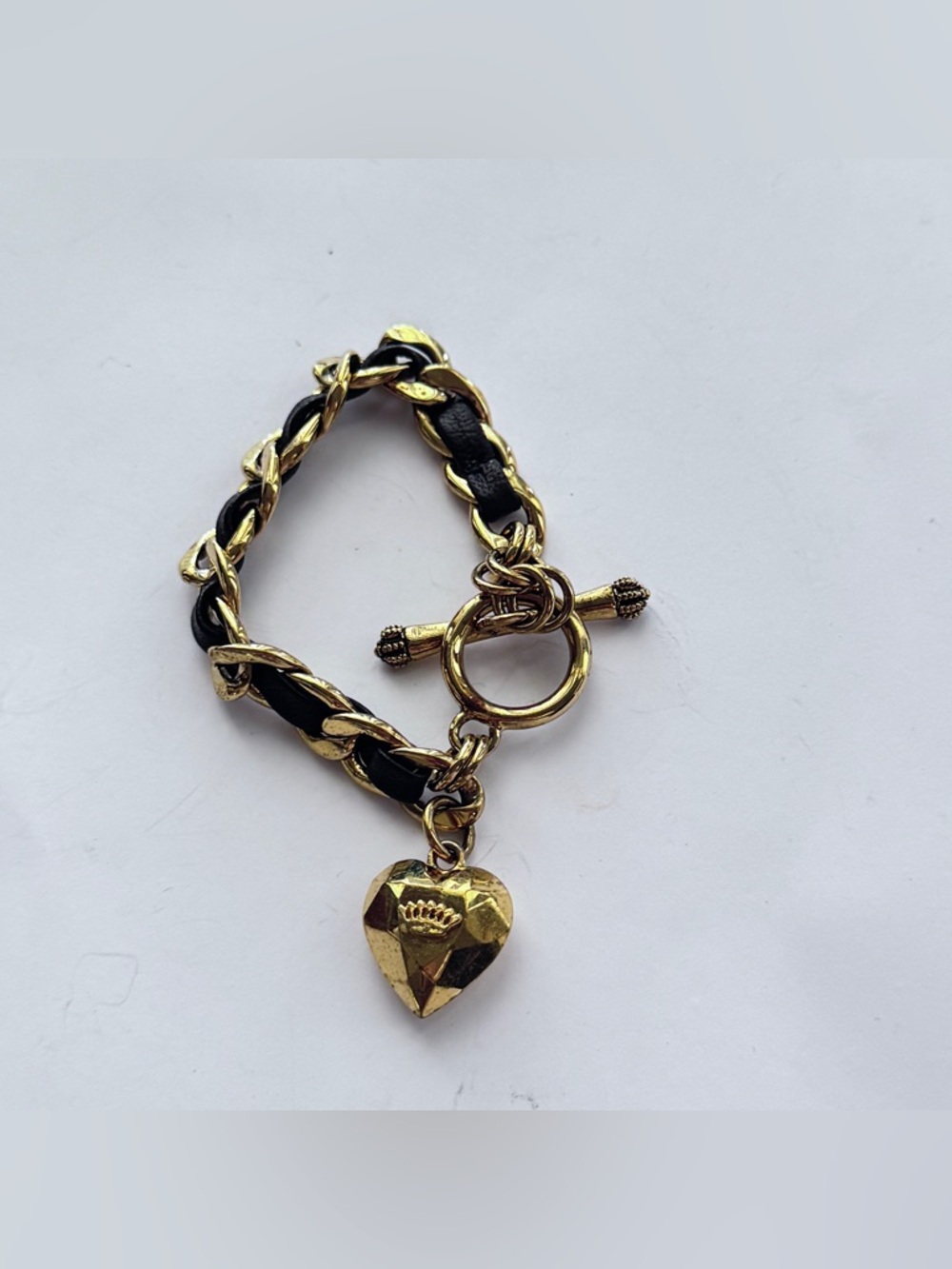 Juicy Couture Gold & Black Woven Leather Chain Bracelet